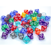 CHX 29611 Bag of 50 Assorted Loose Translucent Polyhedral Tens 10 Dice