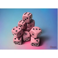 D6 Dice Opaque 16mm Pastel Pink/black Dice Block (12 dice)