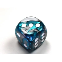 Chessex D6 DiceGemini 30mm w/pips Steel-Teal/white d6