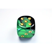 Chessex D6 DiceGemini 50mm w/pips Black-Green/gold d6