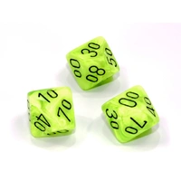 Chessex Tens 10 Dice Vortex Polyhedral Bright Green/black Tens 10