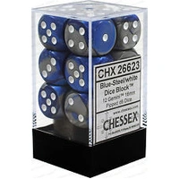 Chessex D6 Gemini 16mm d6 Blue-Steel/white Dice Block (12 dice)