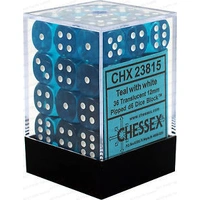 Chessex D6 Translucent 12mm d6 Teal/white Dice Block (36 dice)