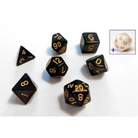 Sirius Dice - Solid Black; Gold ink Dice Set 7