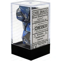 D7-Die Set Dice Gemini Polyhedral Blue-Steel/White (7 Dice in Display)