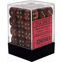 D6 Dice Gemini 12mm Black-Red/Gold (36 Dice in Display)