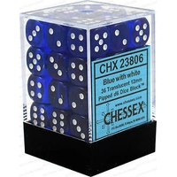 D6 Dice Translucent 12mm Blue/White (36 Dice in Display)