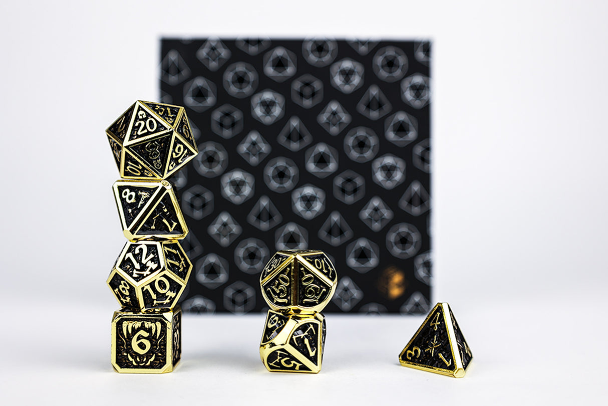 LPG Dice Set - Metal RPG Draco Bright Black/Gold