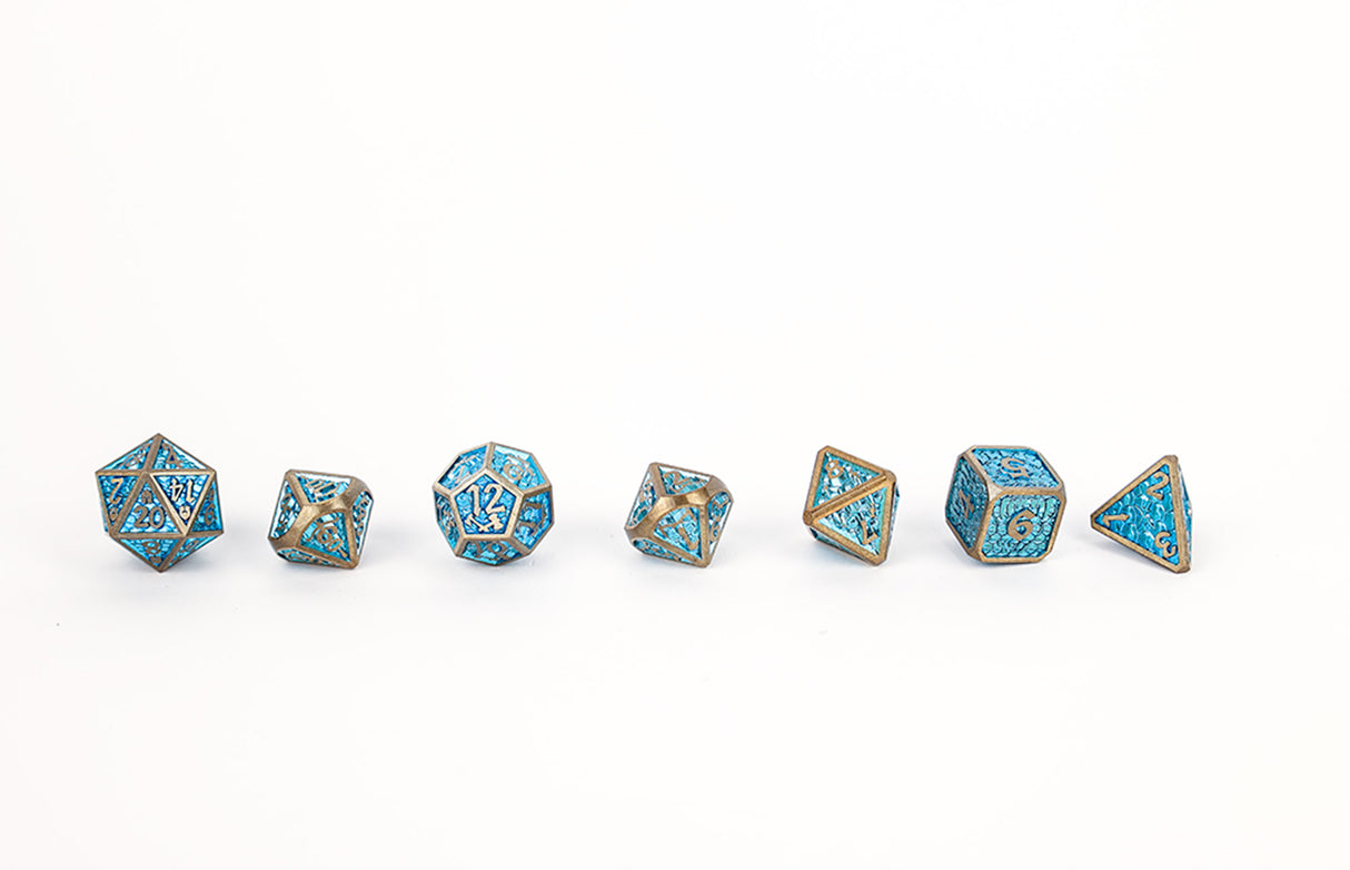 LPG Dice Set - Metal RPG Draco Bright Blue/Brass