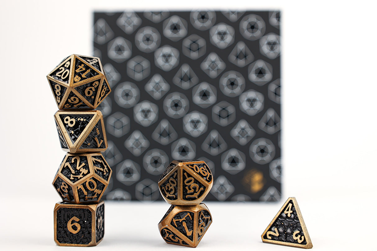 LPG Dice Set - Metal RPG Draco Dark Black/Gold