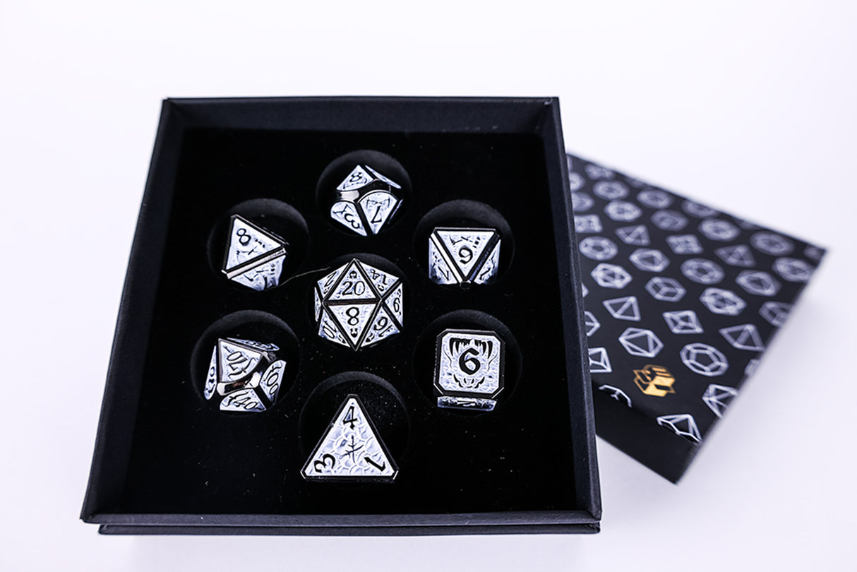 LPG Dice Set - Metal RPG Draco Dark Light Blue/Silver