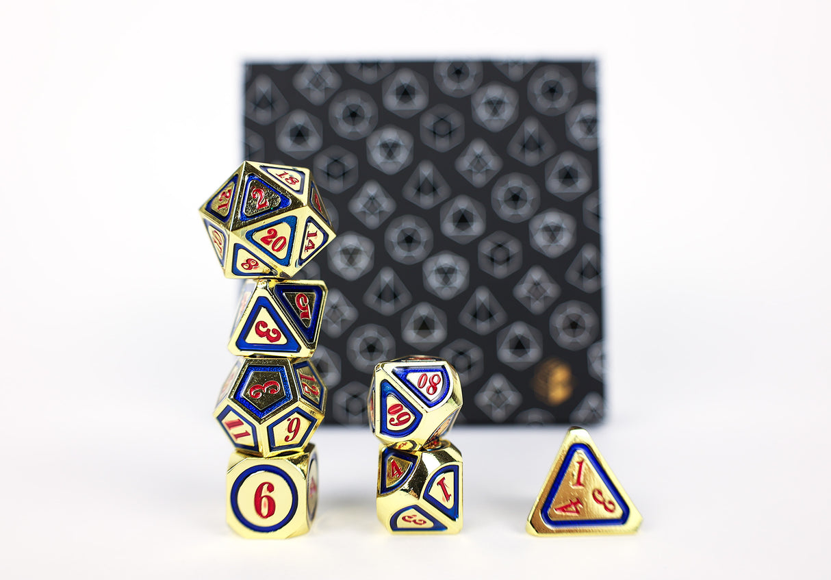 LPG Dice Set - Metal RPG Concentric Red/Blue/Gold