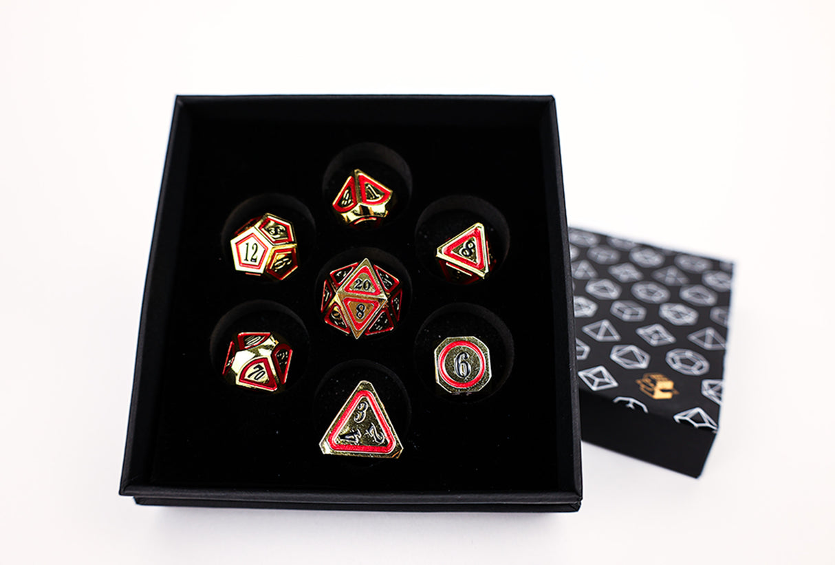 LPG Dice Set - Metal RPG Concentric Black/Red/Gold