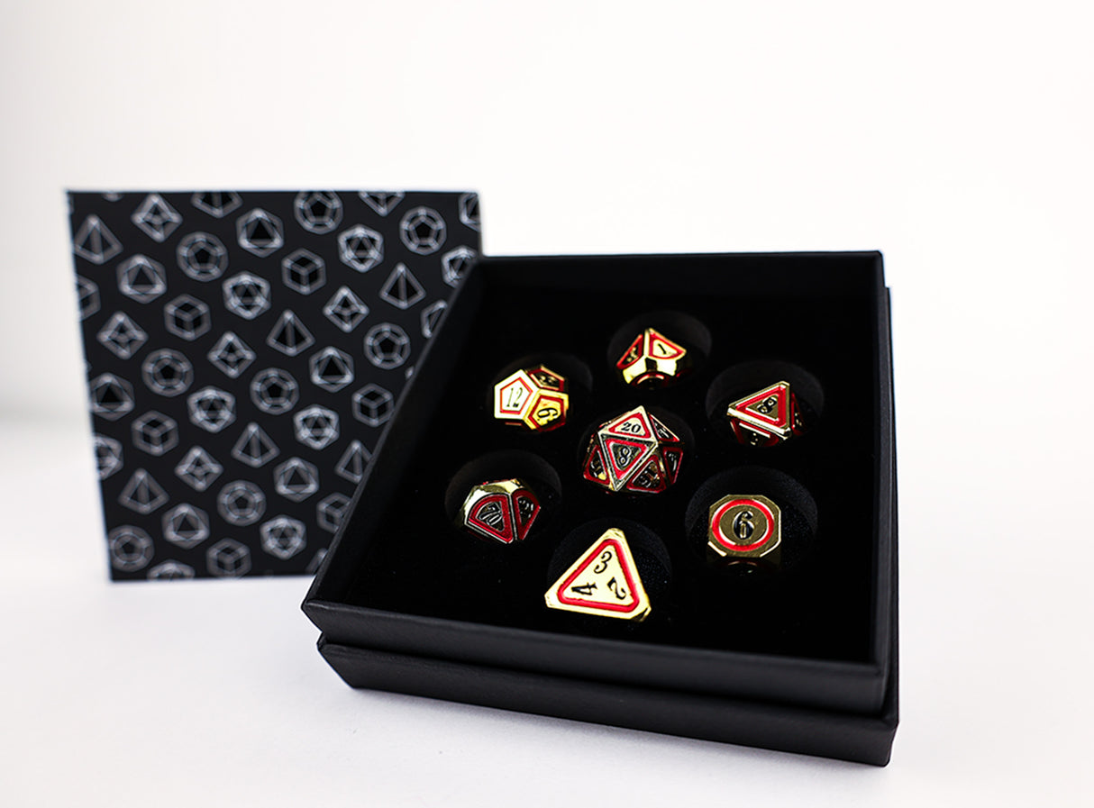 LPG Dice Set - Metal RPG Concentric Black/Red/Gold