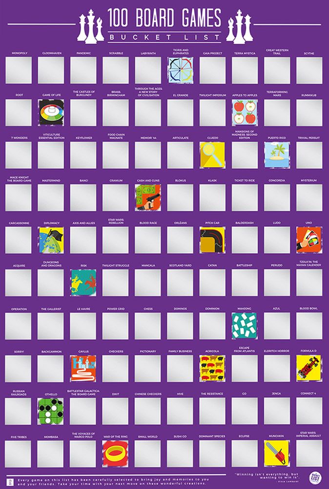 100 Board Games Scratch-Off Bucket List Poster