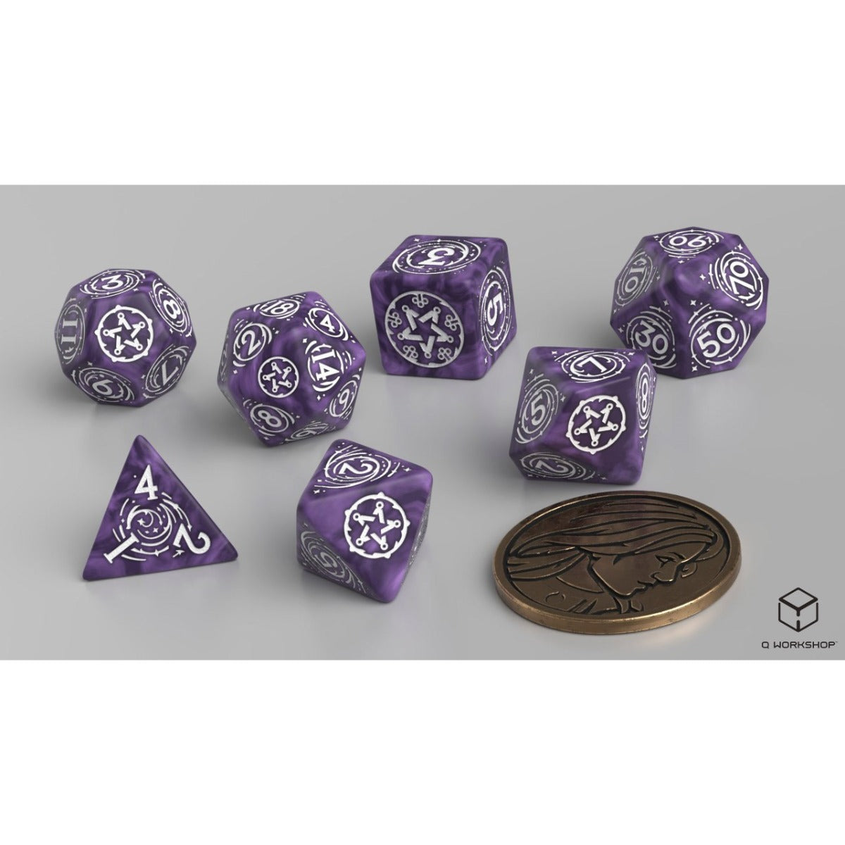 Q Workshop - The Witcher Dice Set Yennefer - Lilac And Gooseberries Dice Set 7 With Coin